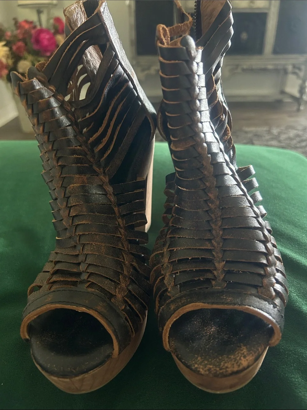 Sbicca Dark Brown Woven Platform Sandals